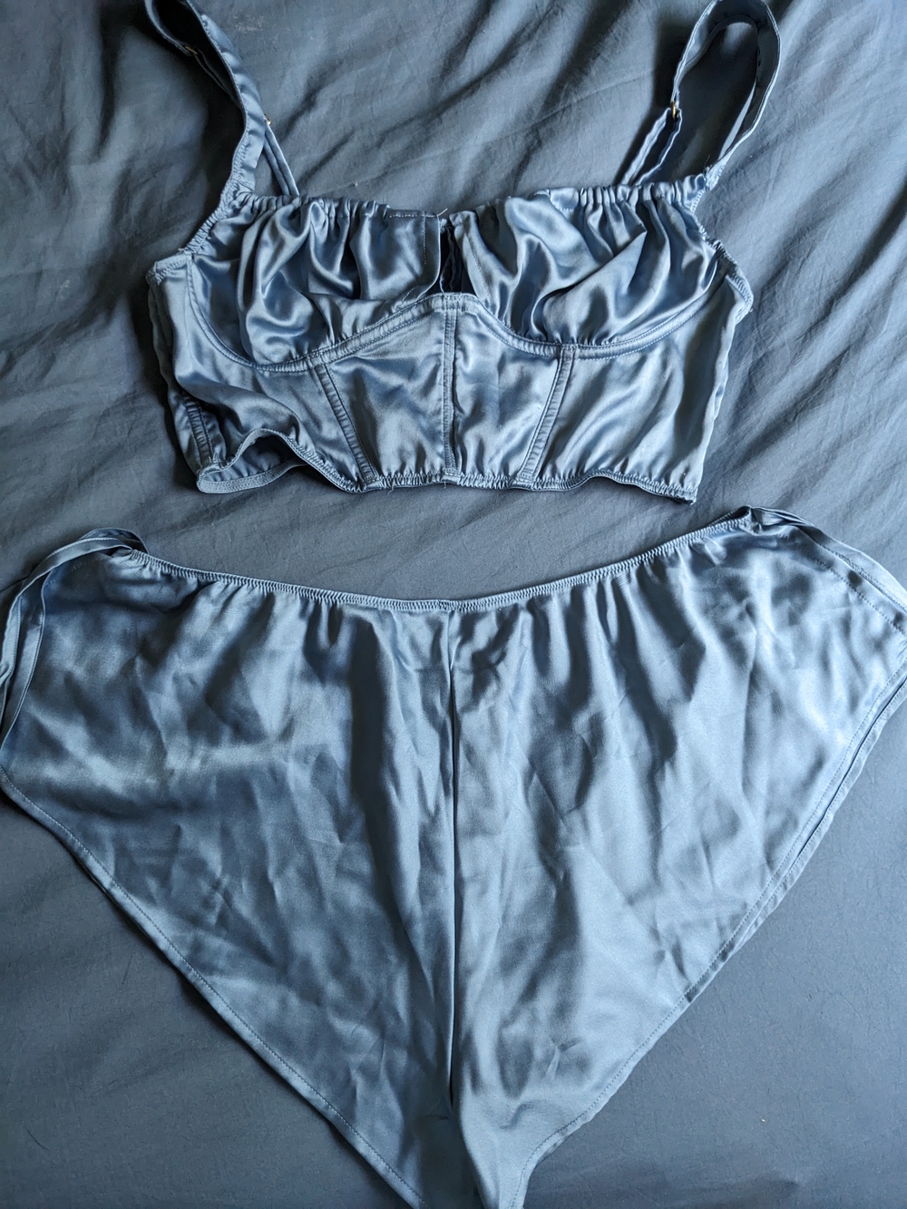 Victorias Secret Silky Blue Satin Bralette & High-Waist Panty Set